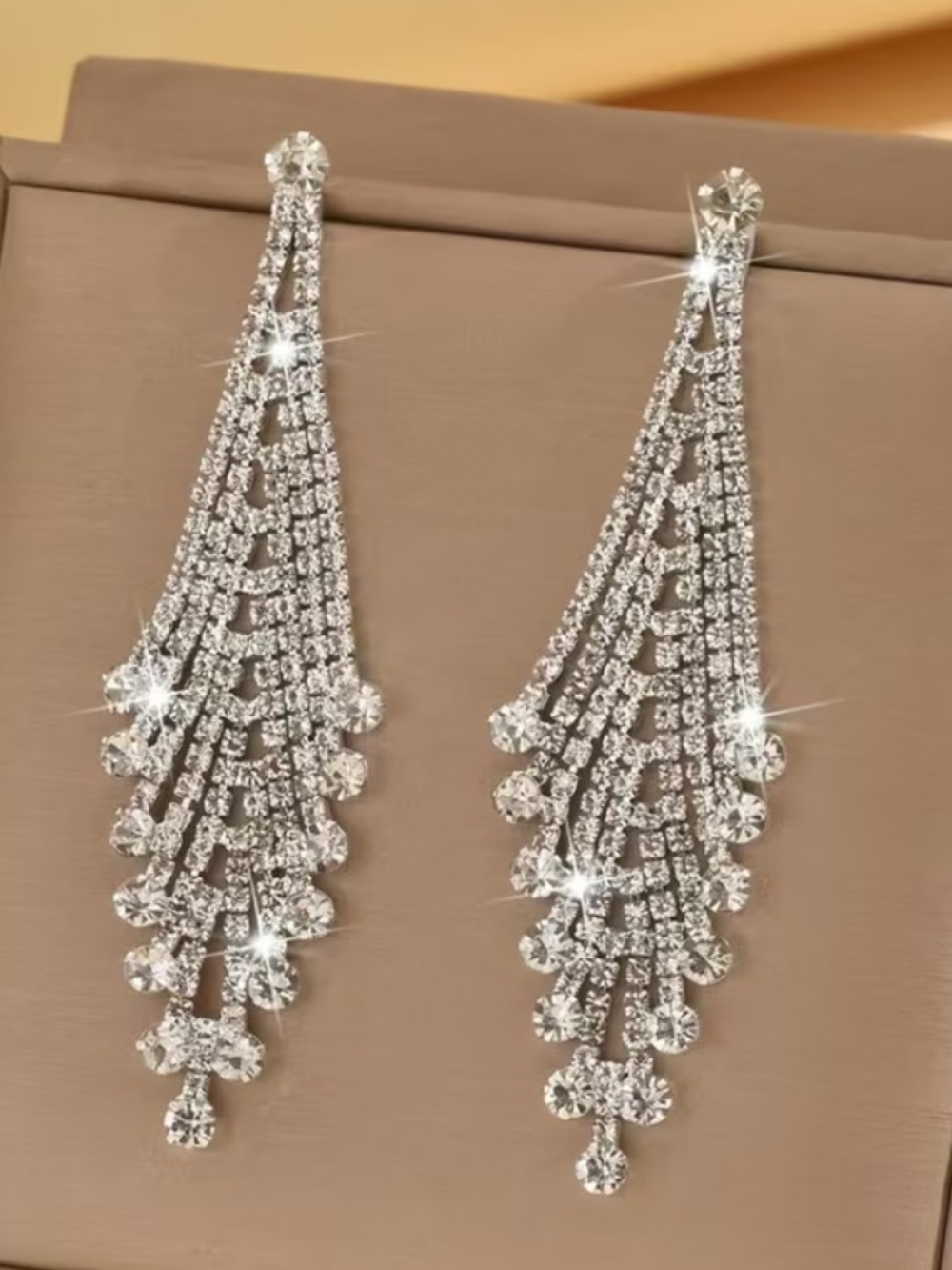 Crystal Cascade Silver Drop Earrings - Sparkling Bridal Statement